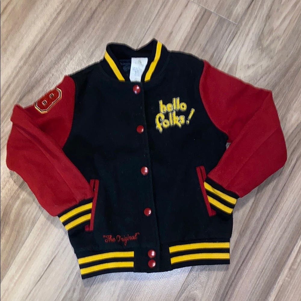 Black and Red Varsity Jacket with Yellow Accents